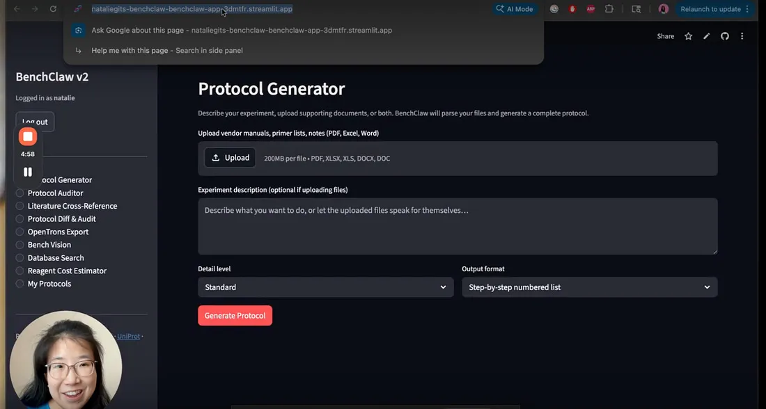 Natalie’s protocol-generator agent
