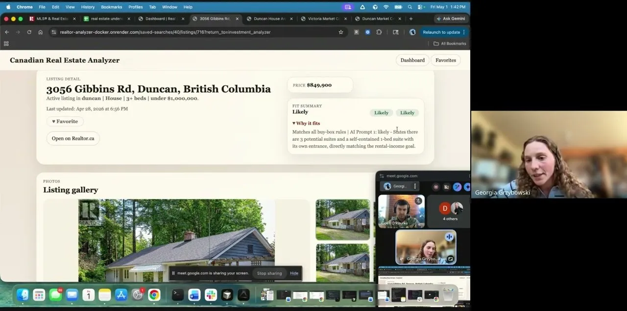 A sprint demo showing a Canadian real estate analyzer scoring a property listing
