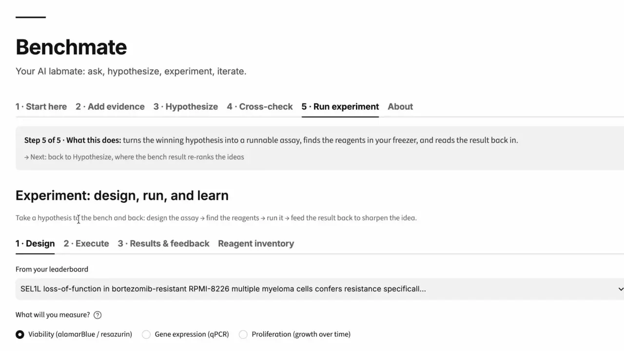 Benchmate interface for designing, running, and learning from experiments